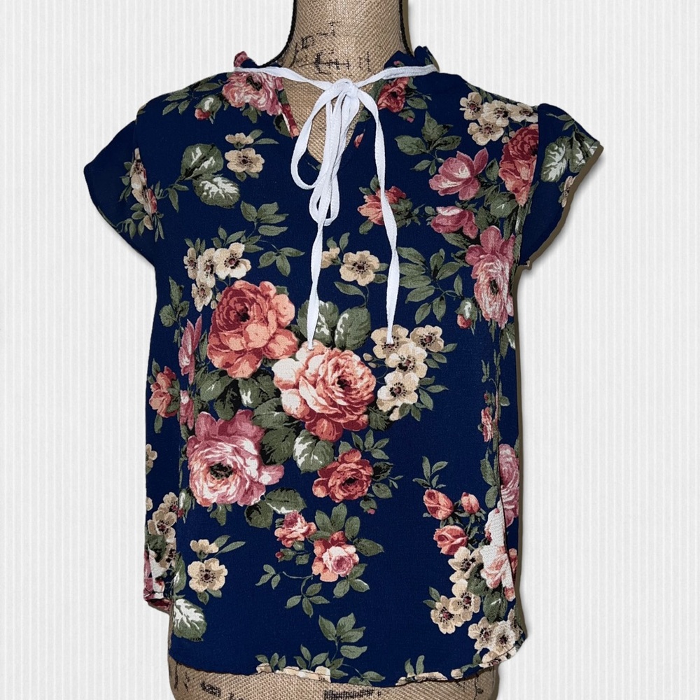 NWOT Navy Blue Floral Top